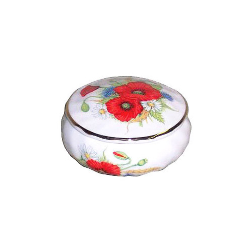 Bone China Trinket Box, 2-1/2D, Red Poppy