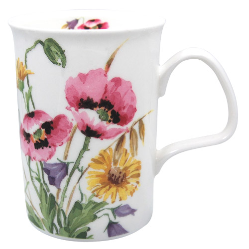 Pink/Purple Poppy Flowers Bone China Mug