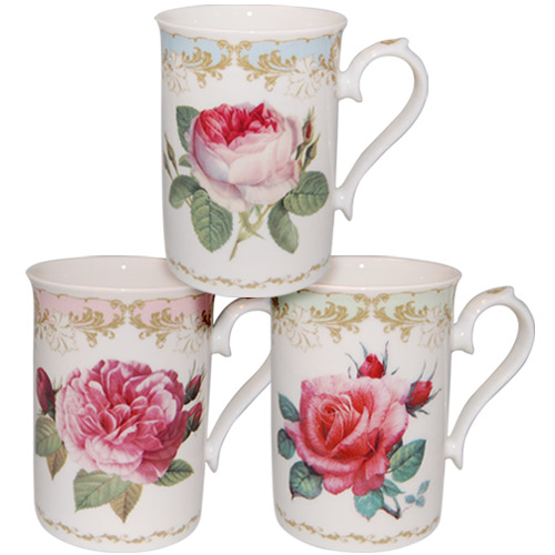 Vintage Rose - Set of 3 Assorted Mugs