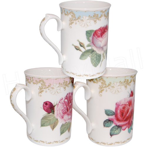 Vintage Rose - Set of 3 Assorted Mugs