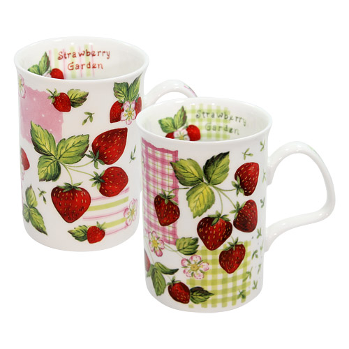 Strawberry Garden, Set of 2 China Mugs