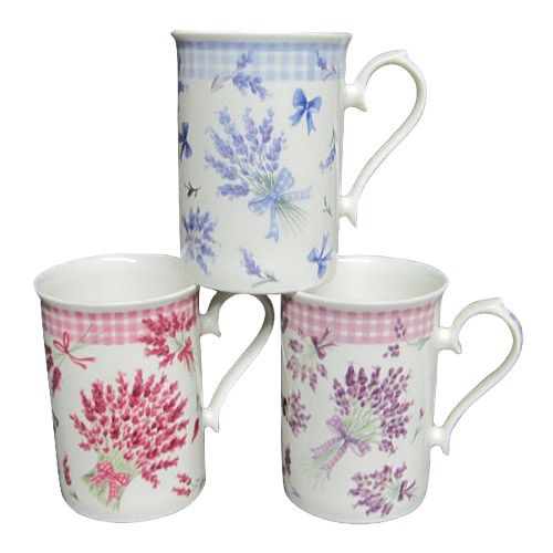 Set of 3 Lavender Fine China Mugs