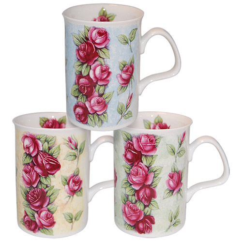 Trailing Rose Fine Bone China Mugs - Set of 3