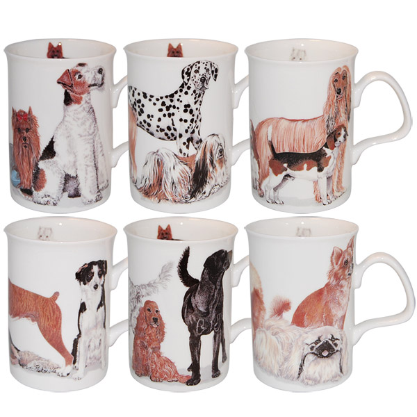 Dogs Galore Animal Bone China Mugs - Set of 6