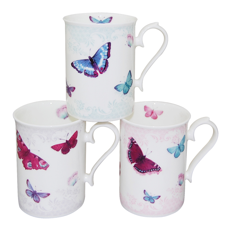 Butterfly Bone China Mug - Set of 3