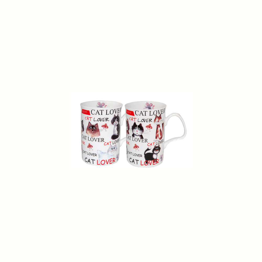 Love My Cat Bone China Mugs - Set of 2
