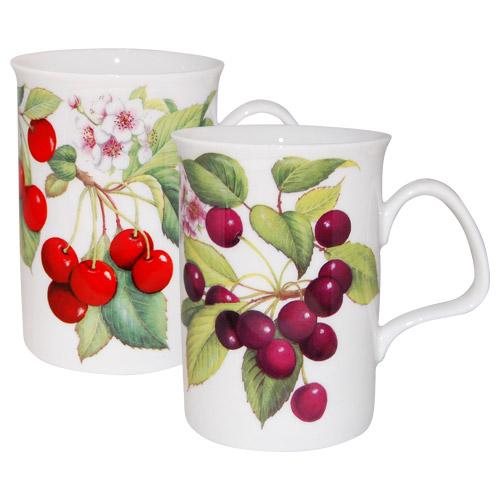 Cherries Bone China Mugs - Set of 2