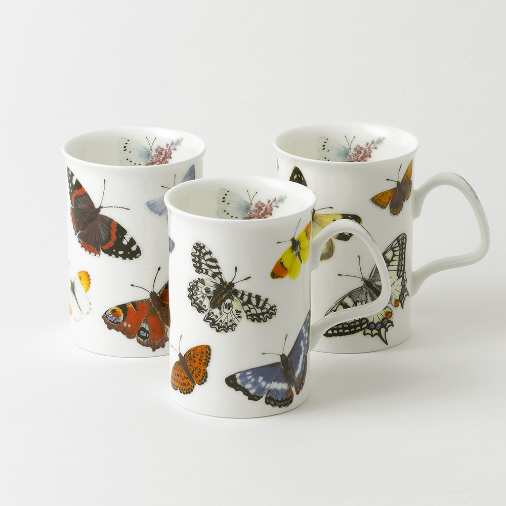 Butterfly Garden Bone China Mugs - Set of 3