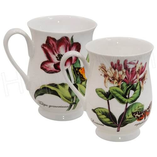 Botanical Flowers with Butterflies, Set of 2 Bone China Mugs, photo-1