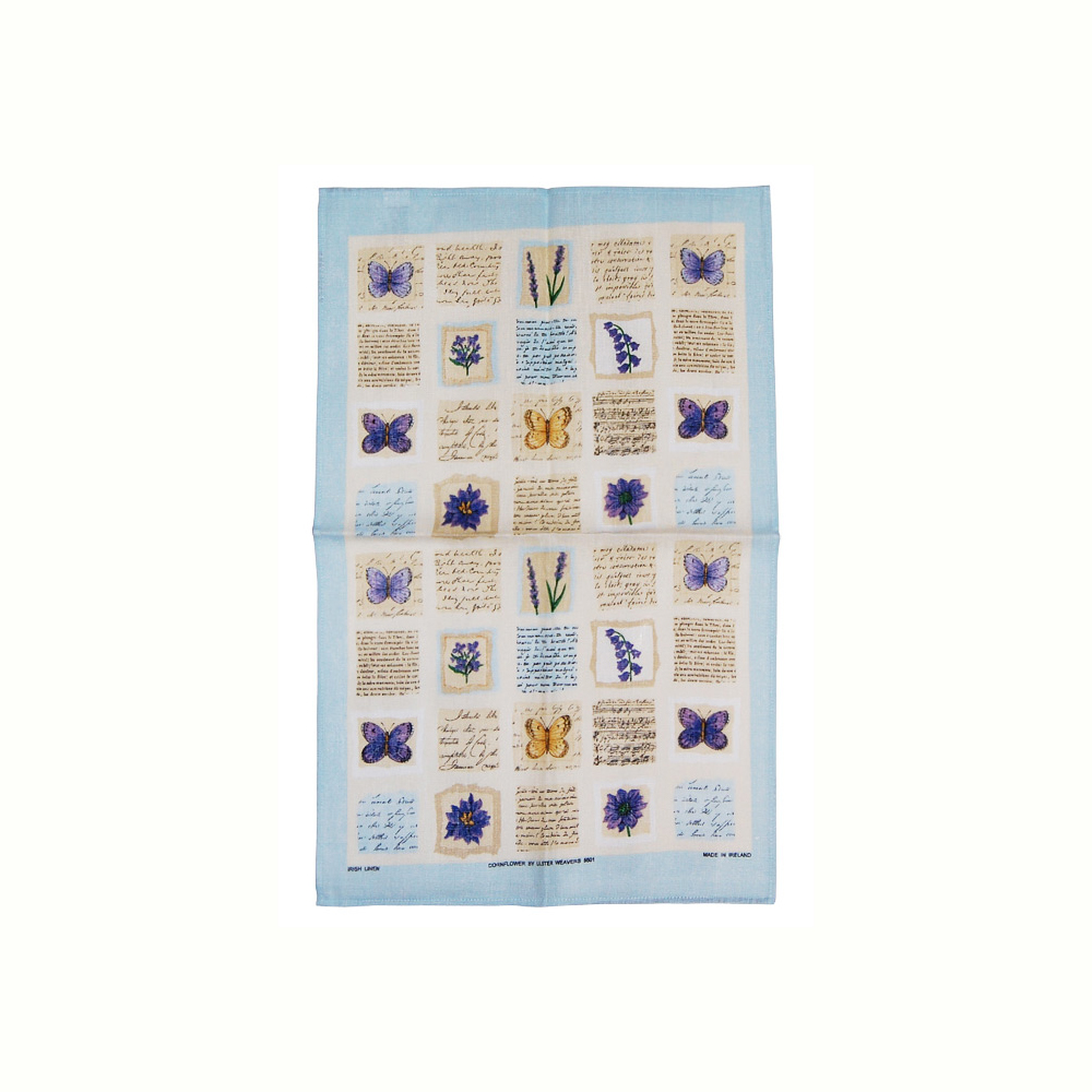 Cornflower & Butterfly, Linen Tea Towel