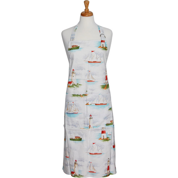 Cotton Apron - Coastal Lighthouse and Sailboat