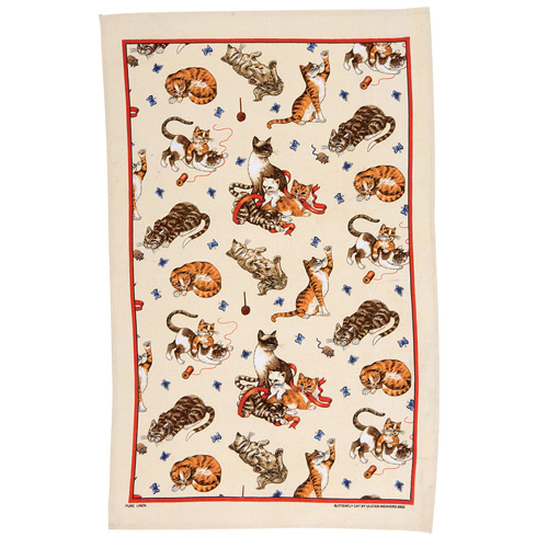 Linen Tea Towel - Butterfly Cat