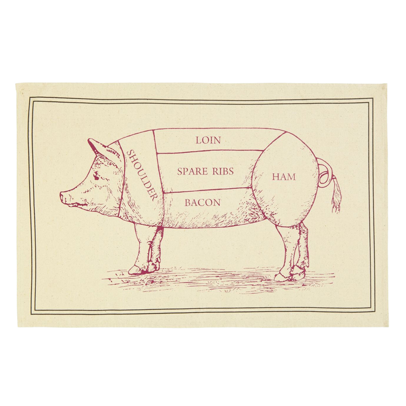 Cotton Tea Towel - Butchers Cuts Pork