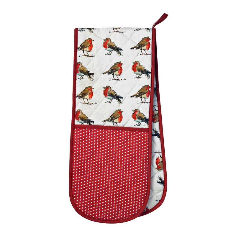 Double Oven Mitt - Red Robins, photo main