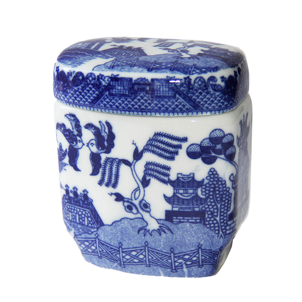 Blue Willow Rectangular Jar with Cover, 3H, photo main