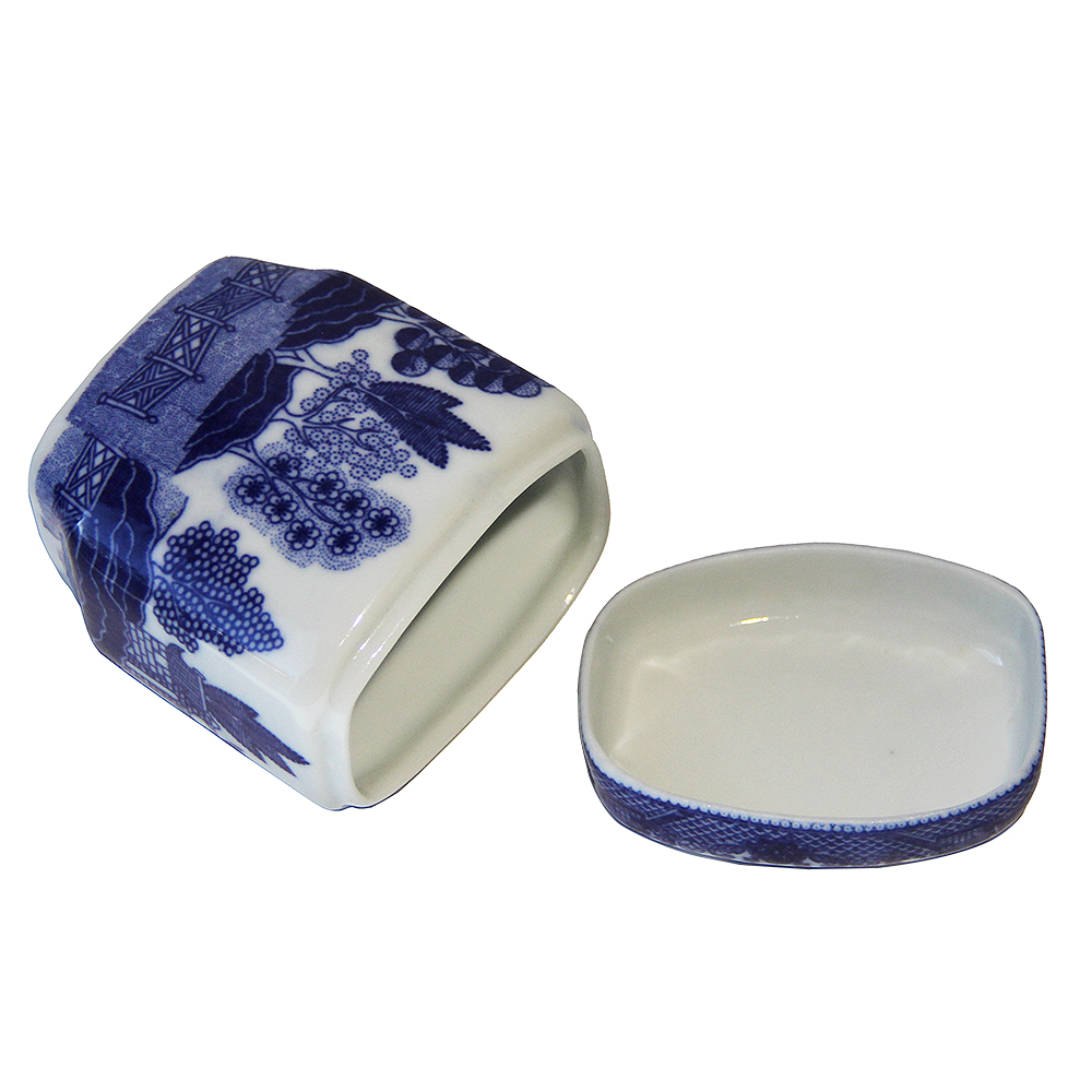 Blue Willow Rectangular Jar with Cover, 3H