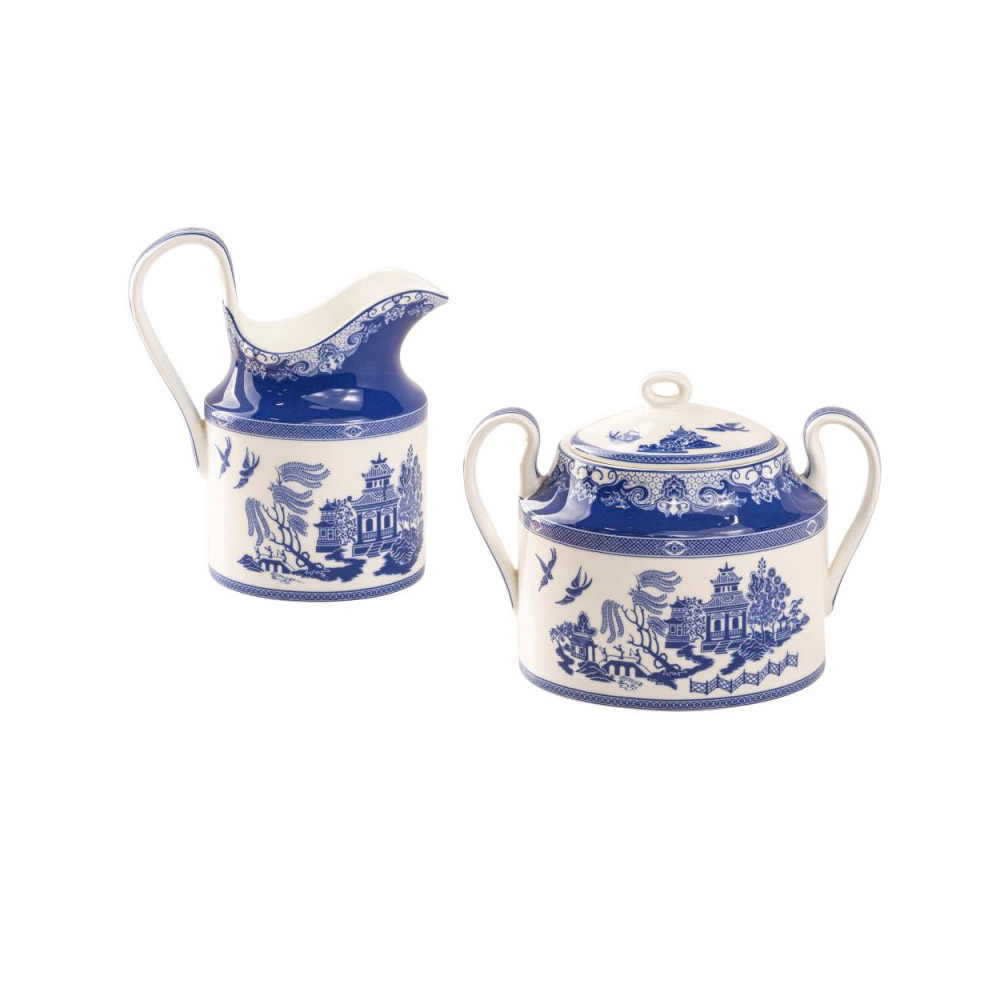 Blue Willow Bone China Sugar and Creamer Set