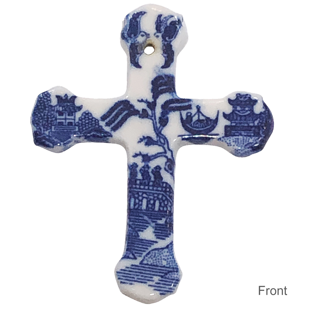 Blue Willow Cross Pendant - 2.5