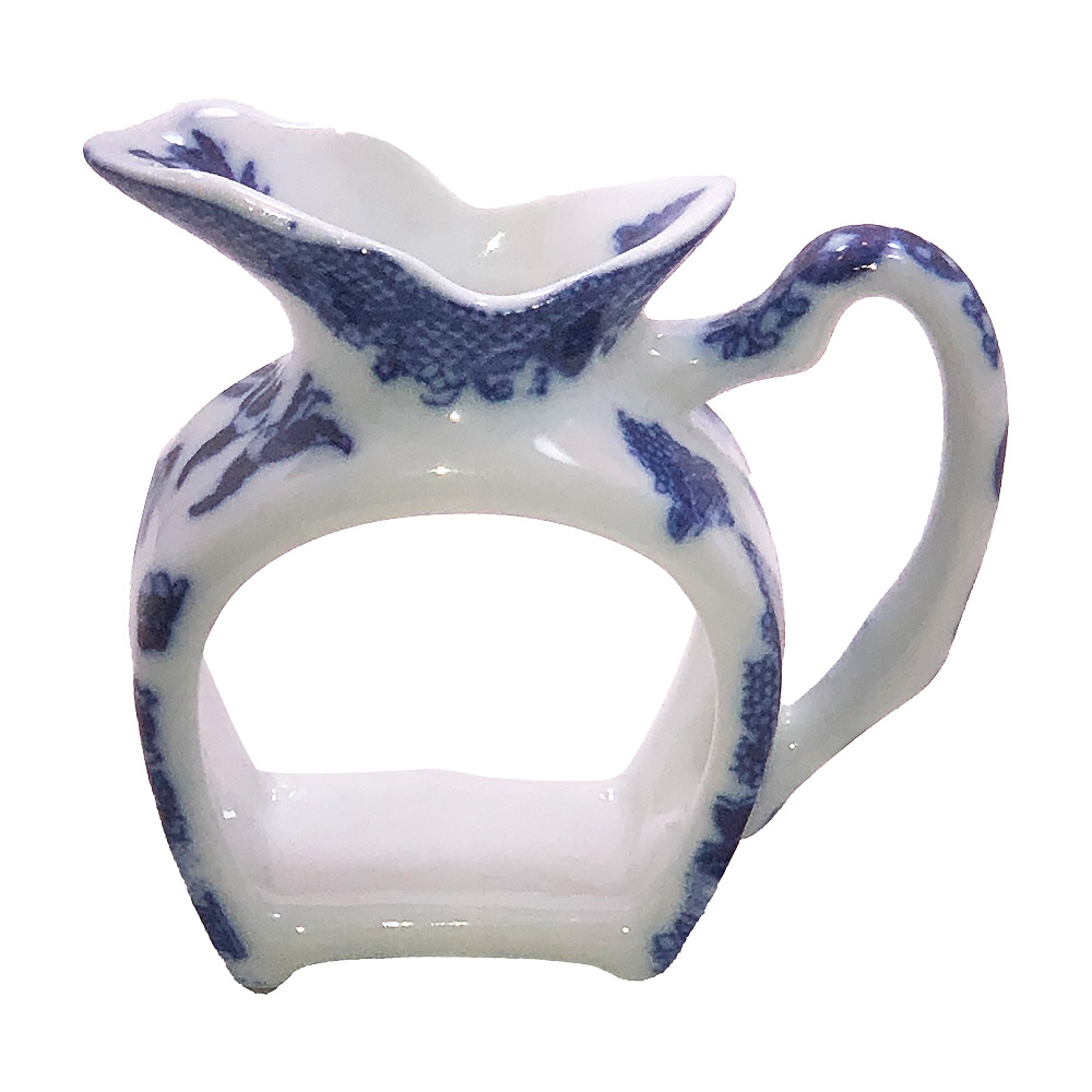 Blue Willow Pitcher Shape Napkin Ring, 2.5H