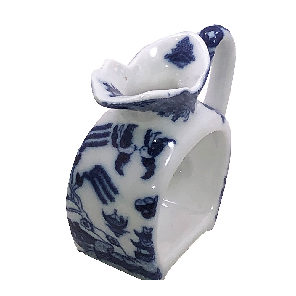 Blue Willow Pitcher Shape Napkin Ring, 2.5H, photo-1