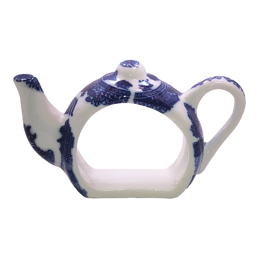 Blue Willow Teapot Shape Napkin Holder, 2.25H