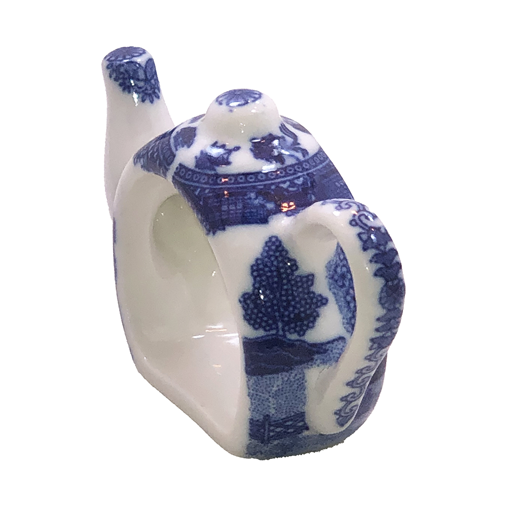 Blue Willow Teapot Shape Napkin Holder, 2.25H, photo-2