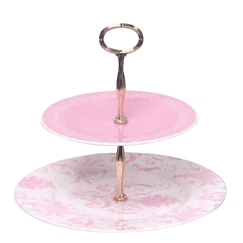 Bone China 2-Tier Cake Stand, Pink