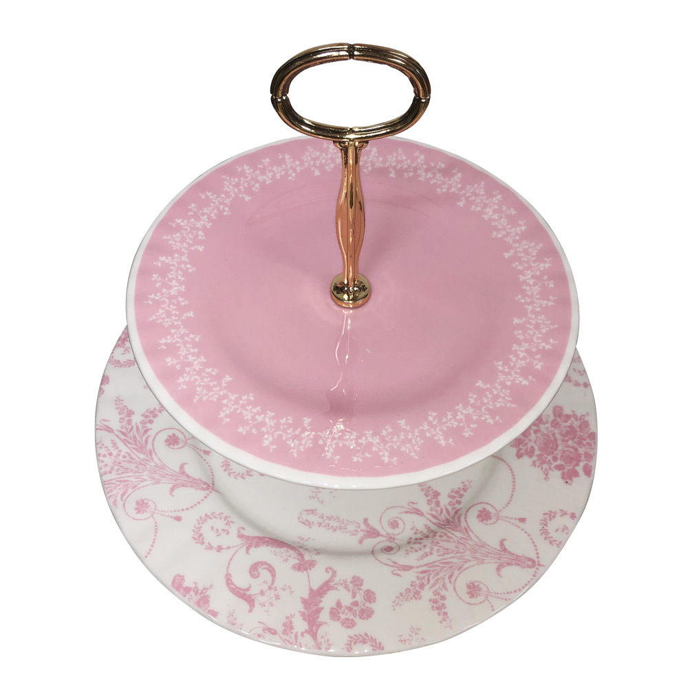 Bone China 2-Tier Cake Stand, Pink, photo-1