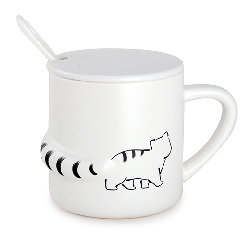 Lidded Mug with Spoon, Cats in Walking
