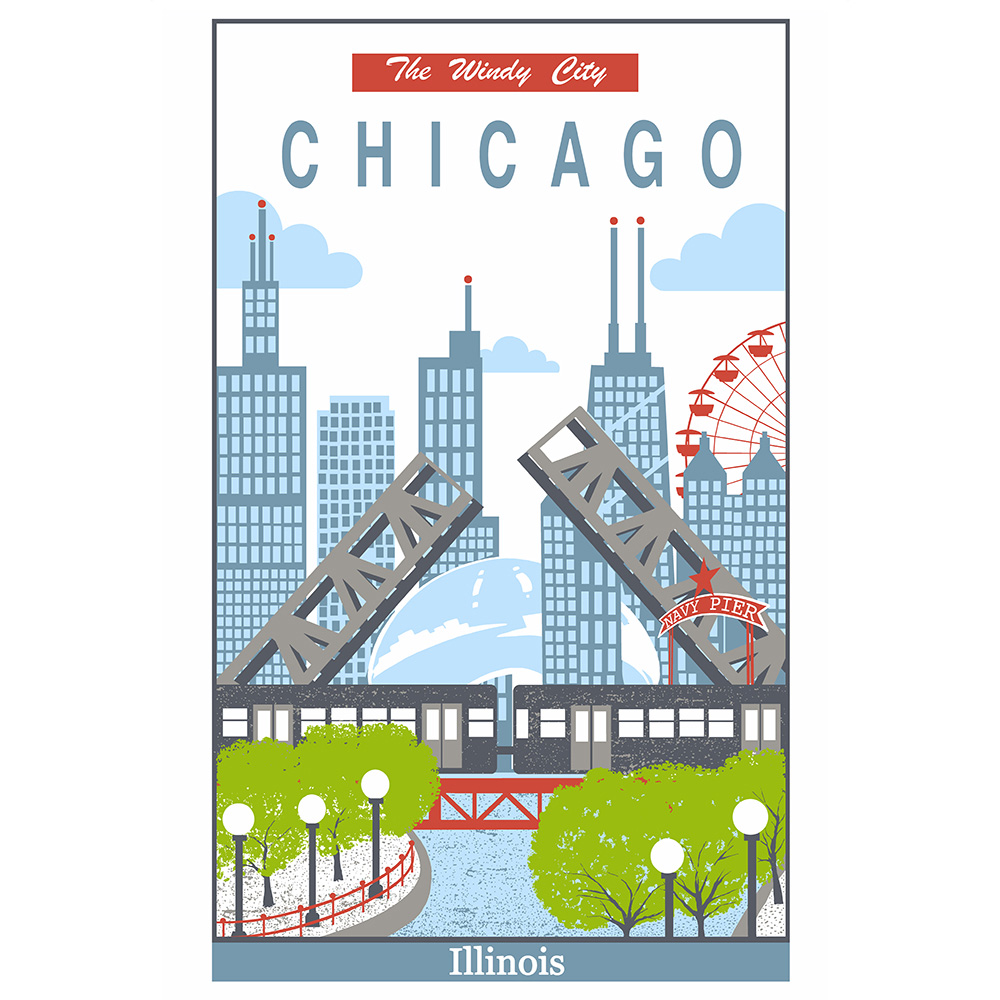 Chicago Skyline Cotton Tea Towel - 100% Cotton