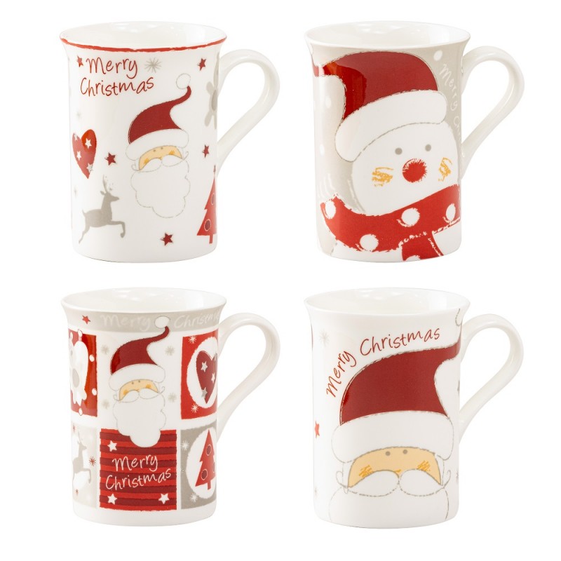Christmas Mug Set with Snowmen and Santas