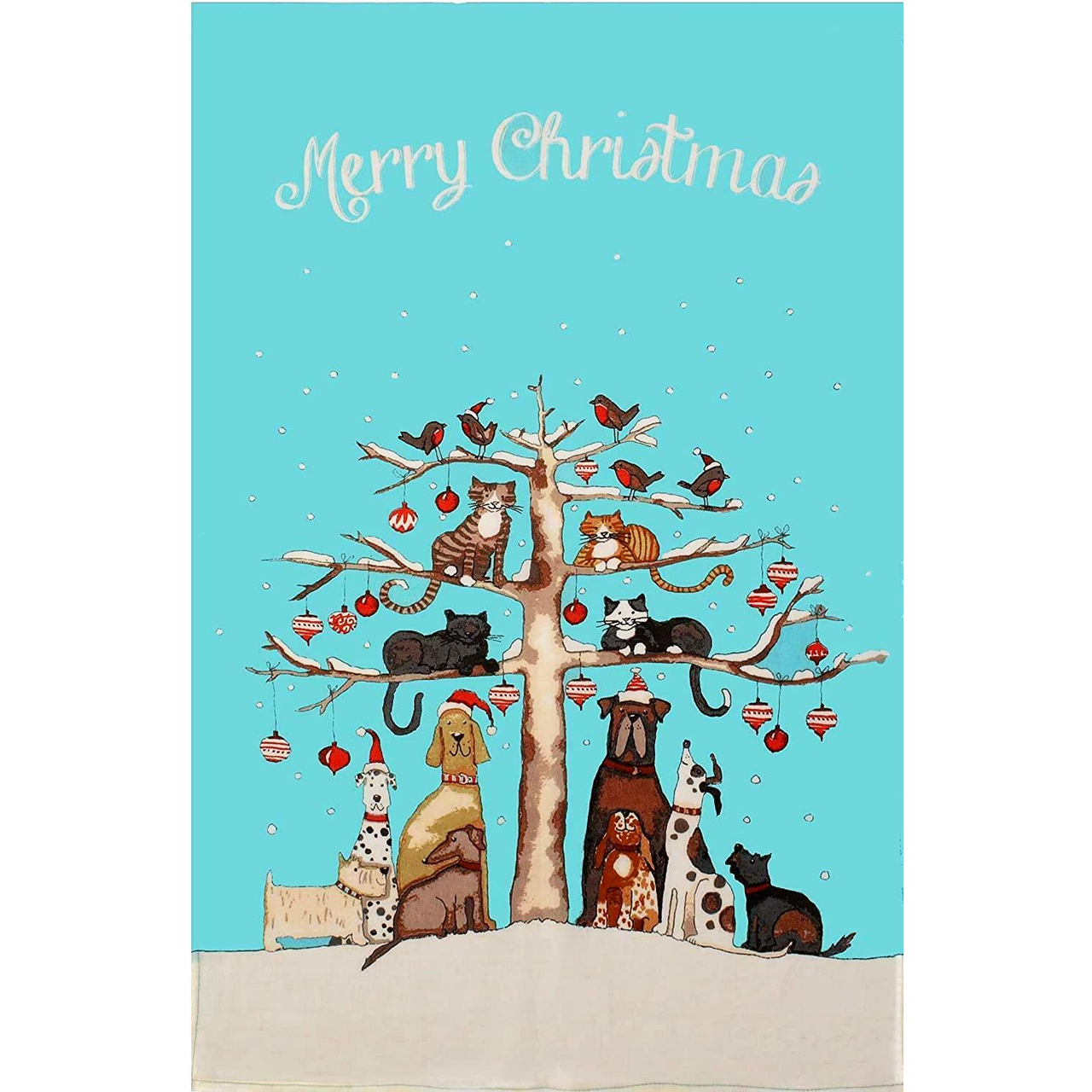 Cotton Tea Towel - Christmas Cats & Dogs