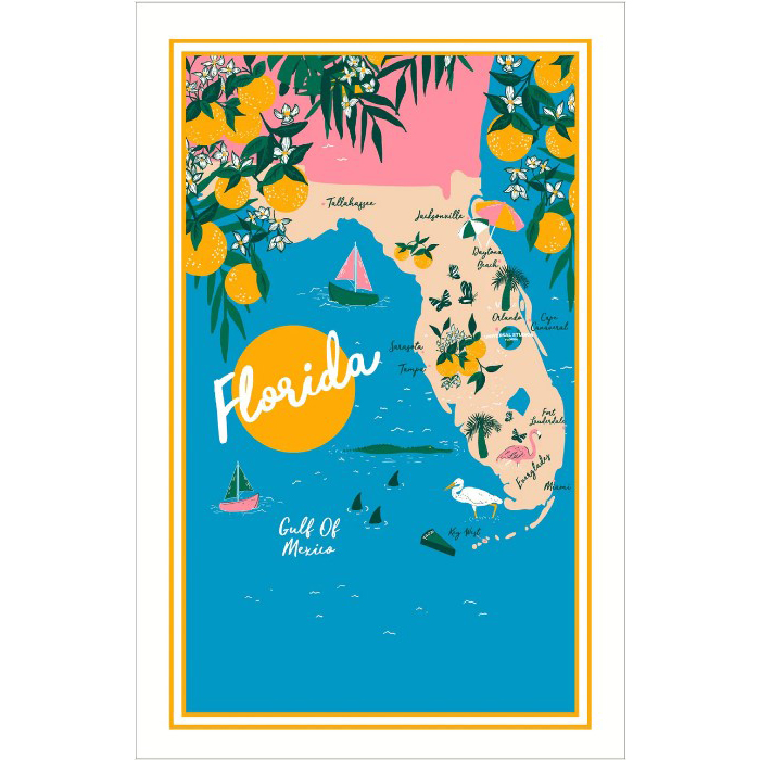 Florida Map Cotton Tea Towel