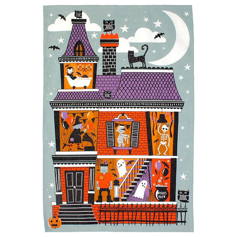 Cotton Tea Towel - Spooky House