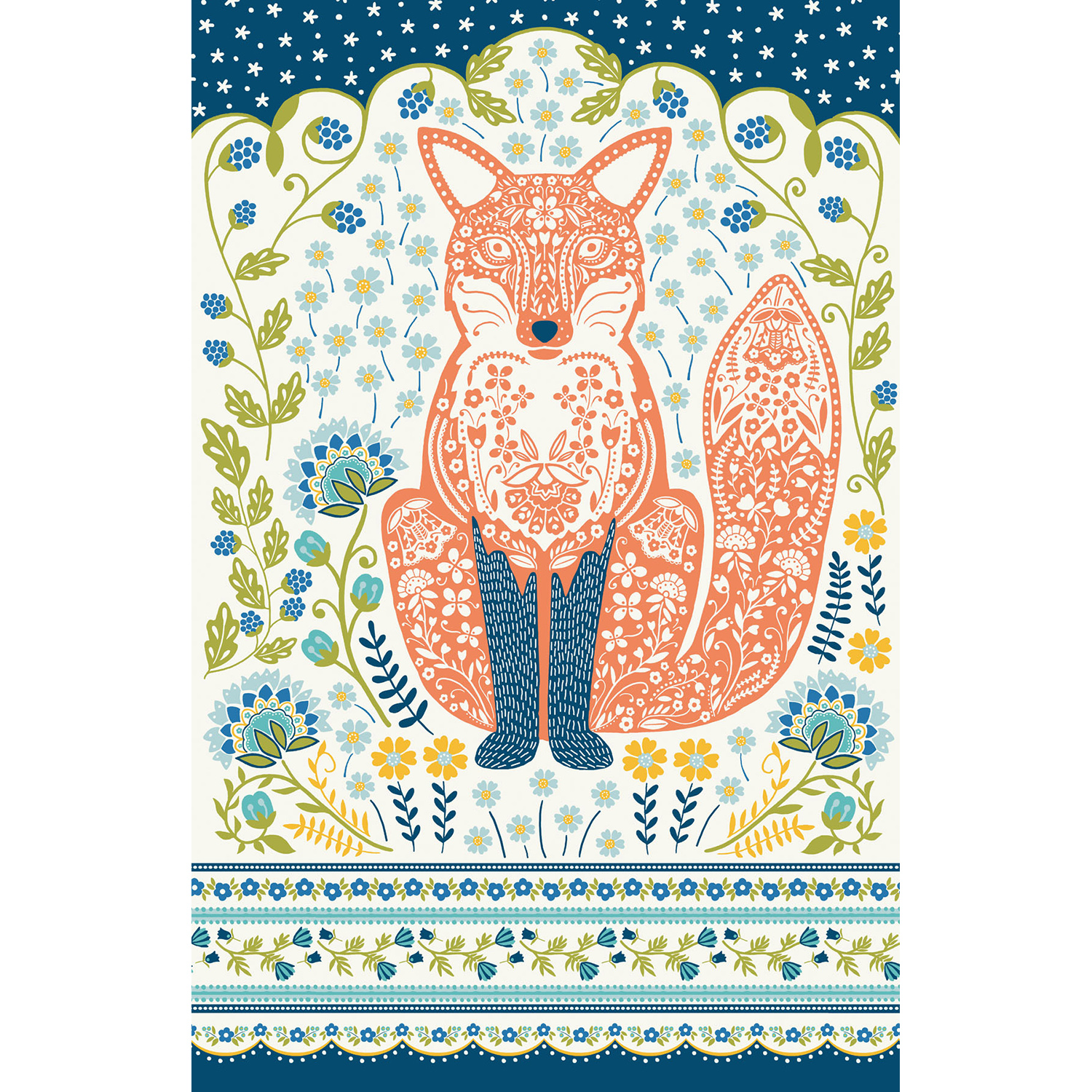 Cotton Tea Towel Woodland Fox