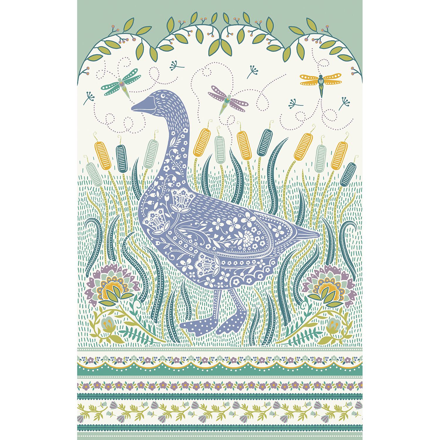 Cotton Tea Towel Woodland Goose