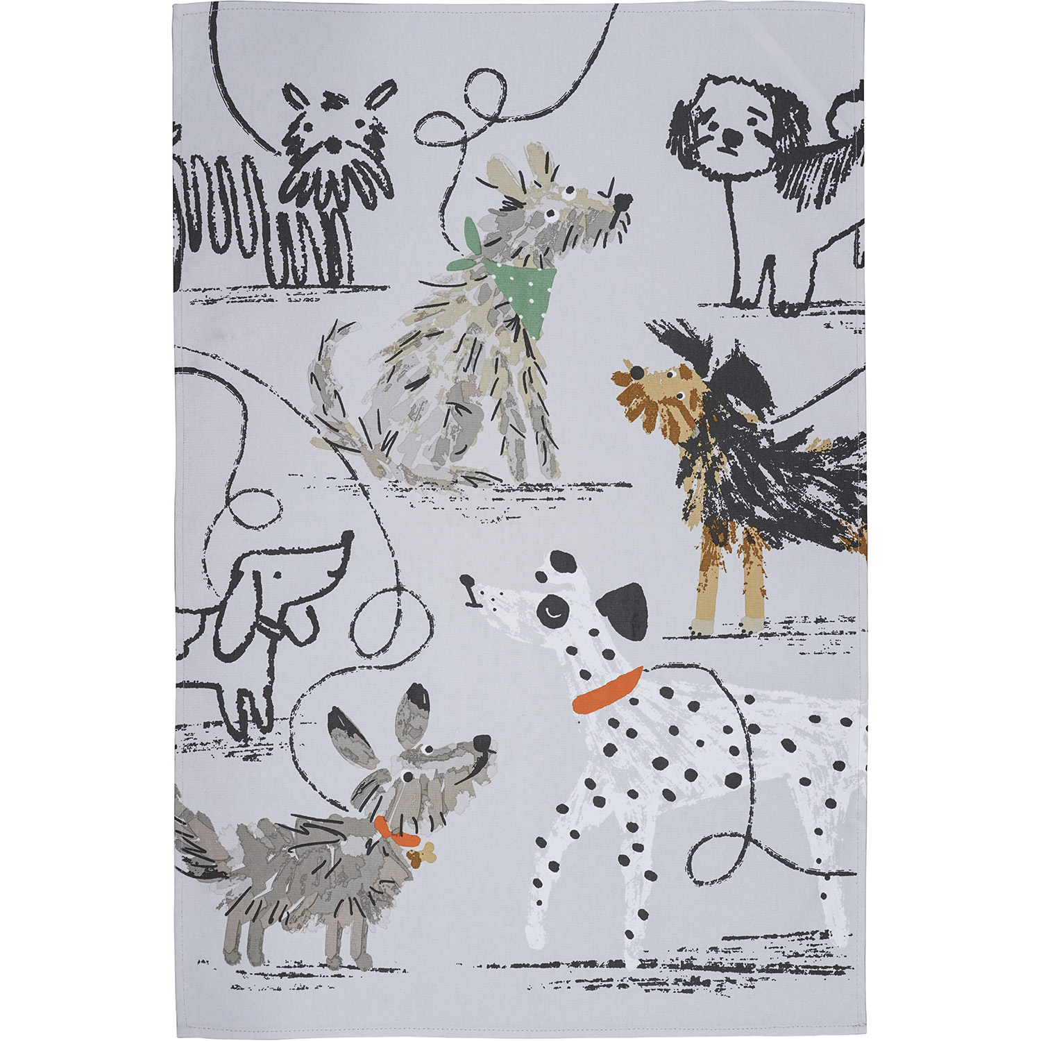 Dog Days Cotton Tea Towel – Grey Dog Print Kitchen Towel