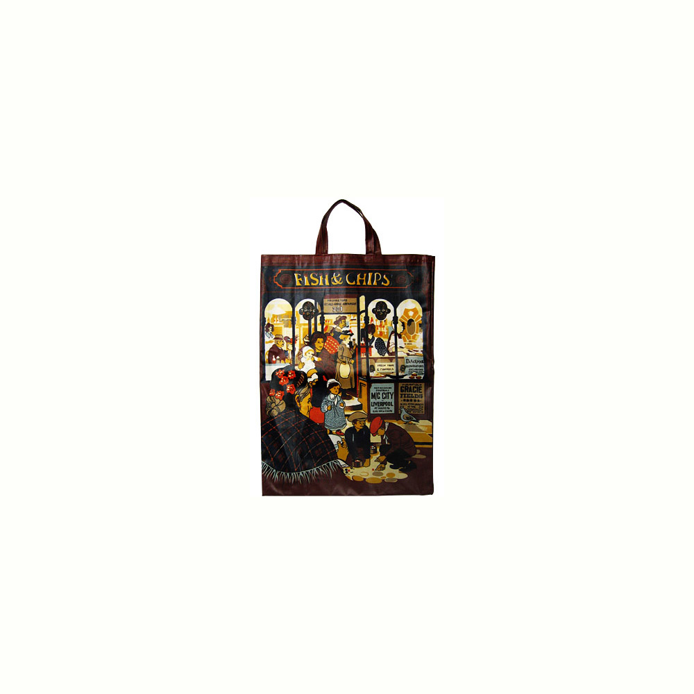 Fish and Chips Oil Cloth Tote Bag, 14.5x 18