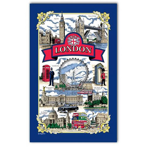 London Blue Border Tea Towel