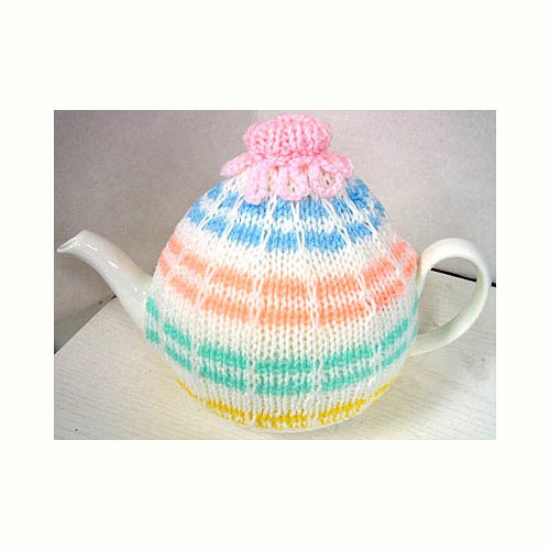 Knitted Tea Cozy, Striped Multi-color, Medium 4-5 Cup