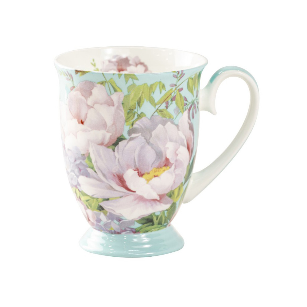 Blooming Peony Bone China Mug, Blue