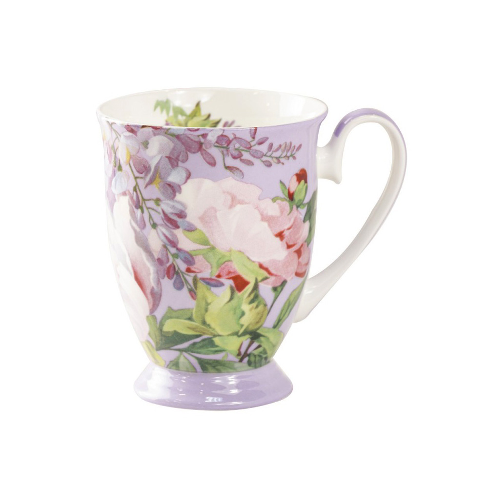 Blooming Peony Bone China Mug, Purple