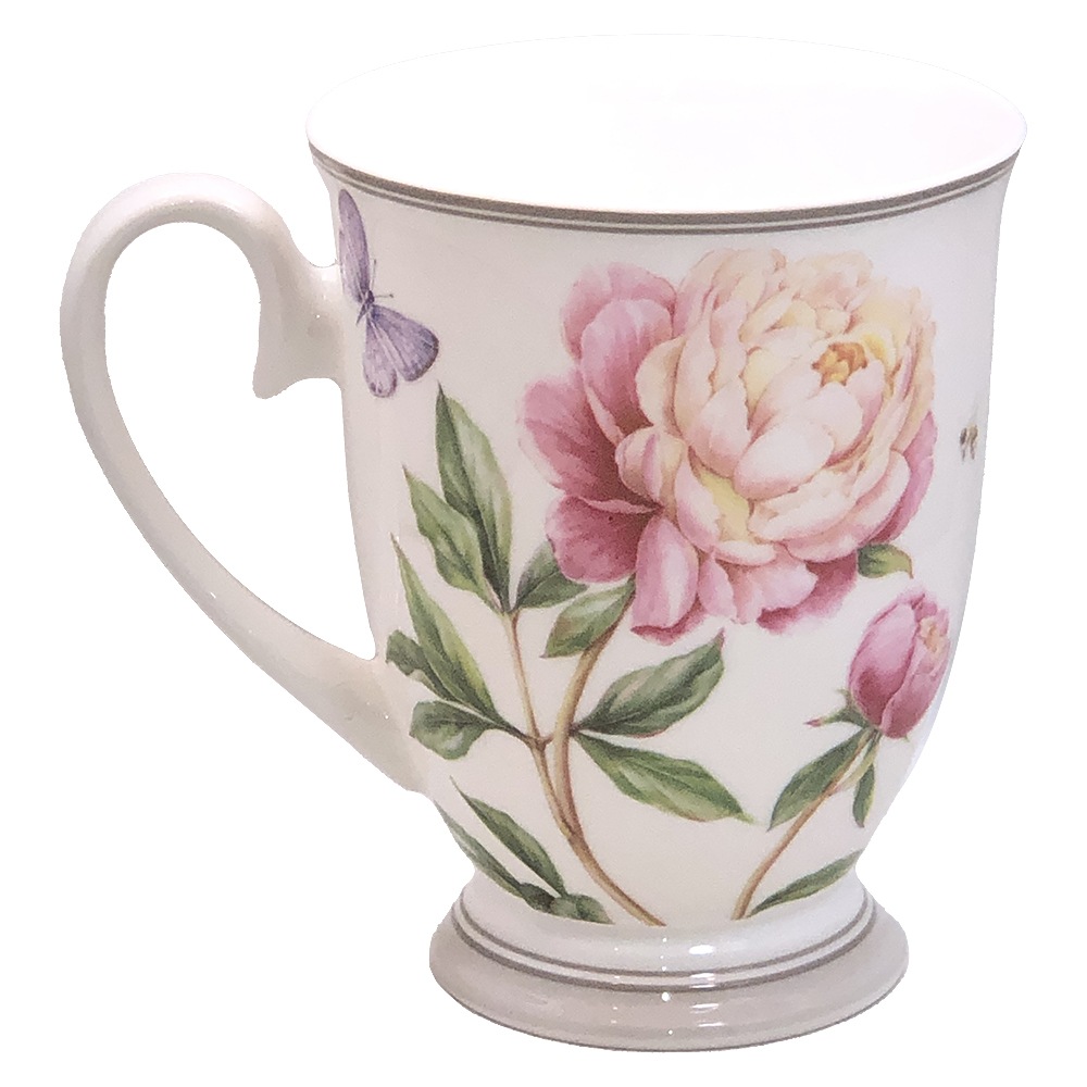 4 Assorted Peony Footed Bone China Footed Mugs, Set of 4, photo-1