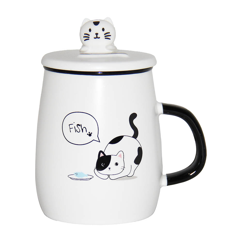 Funny Cat Mug with Cover and Spoon