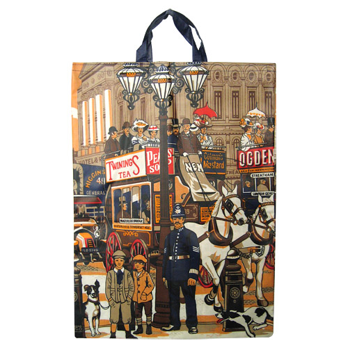 London Rush Hour Oil Cloth Grocery Bag, 14.5x 18