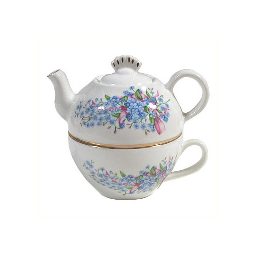 Forget-Me-Not Tea-for-One Set with Pink Ribbon
