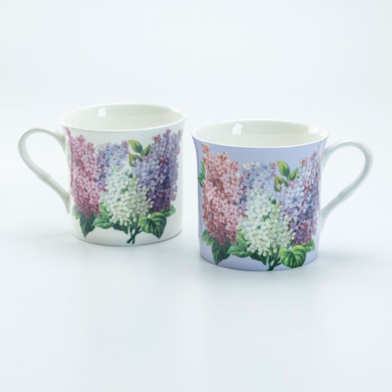 Blue and Purple Lilac Bone China Coffee Cup/Tea Mug, Set of 2