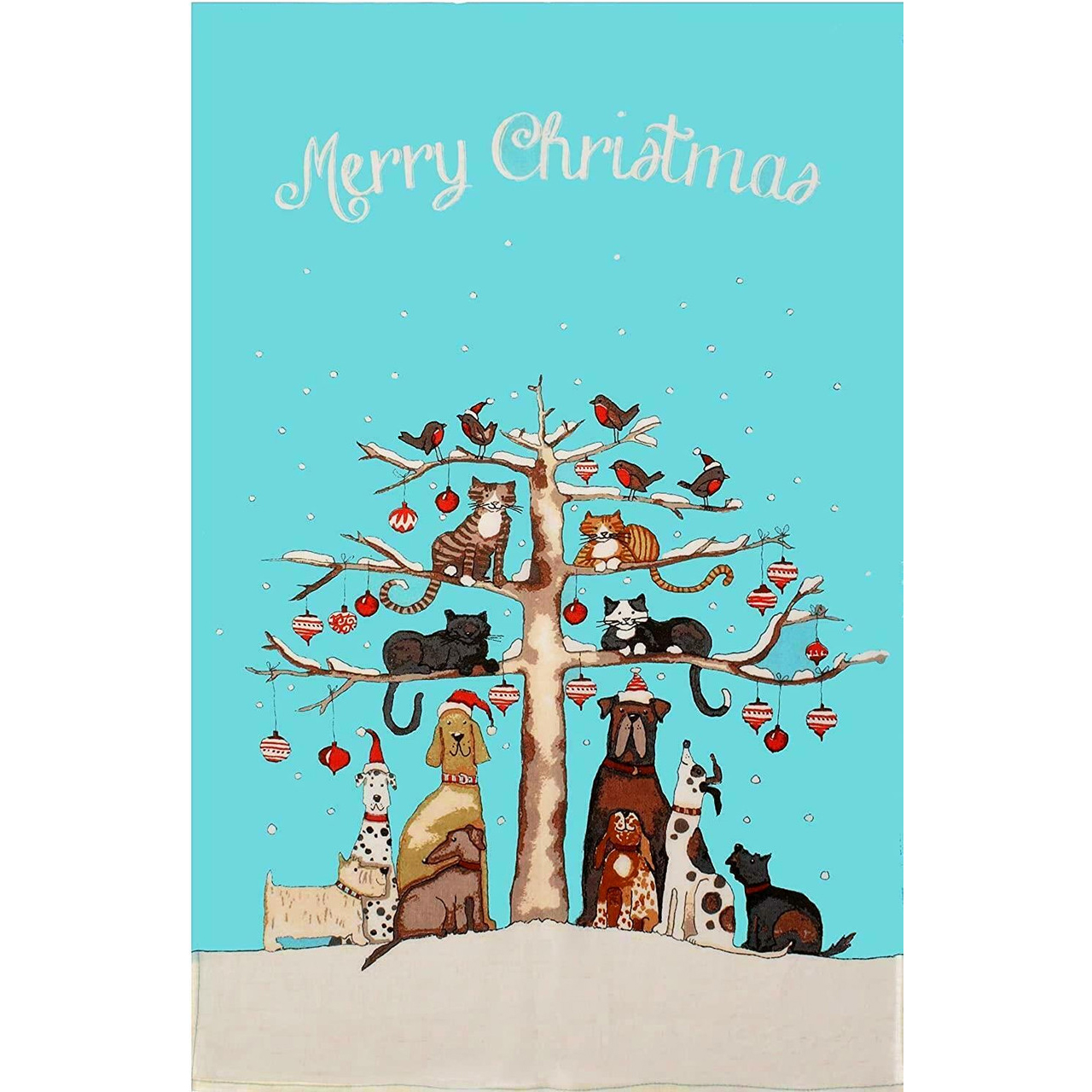 Linen Tea Towel - Christmas Cats & Dogs