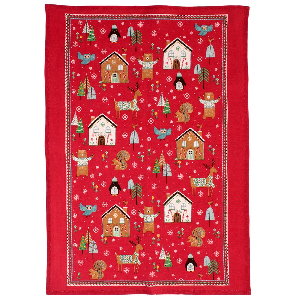 Linen Tea Towel Festive Friends