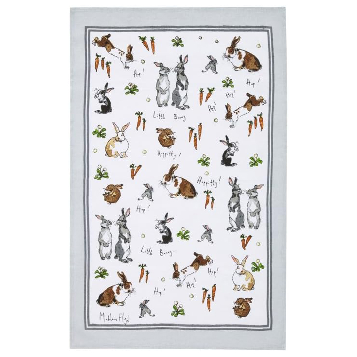 Linen Tea Towel - Hippety Hoppety Bunnies